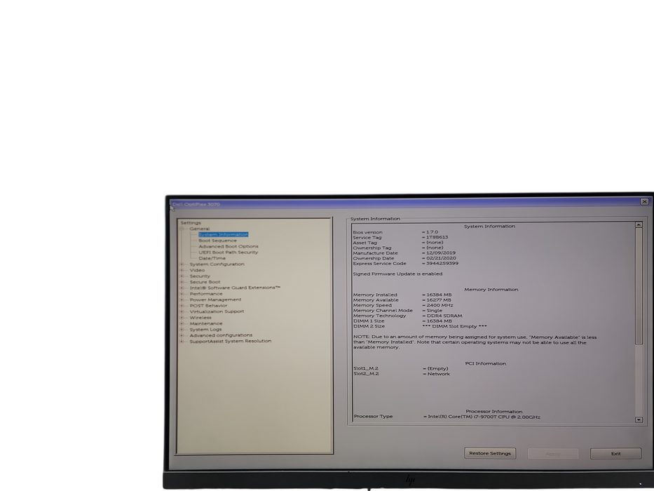 Dell OptiPlex 3070 Micro i7 - 9700T @ 2.00GHz 16GB DDR4 Ram  θ