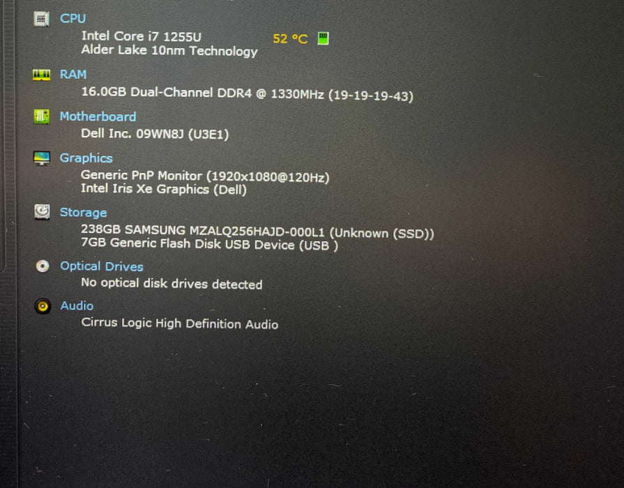 Dell Inspiron 15 3520 Core i7-1255U@1.70GHz 16GB RAM 256GB SSD READ  Lap200