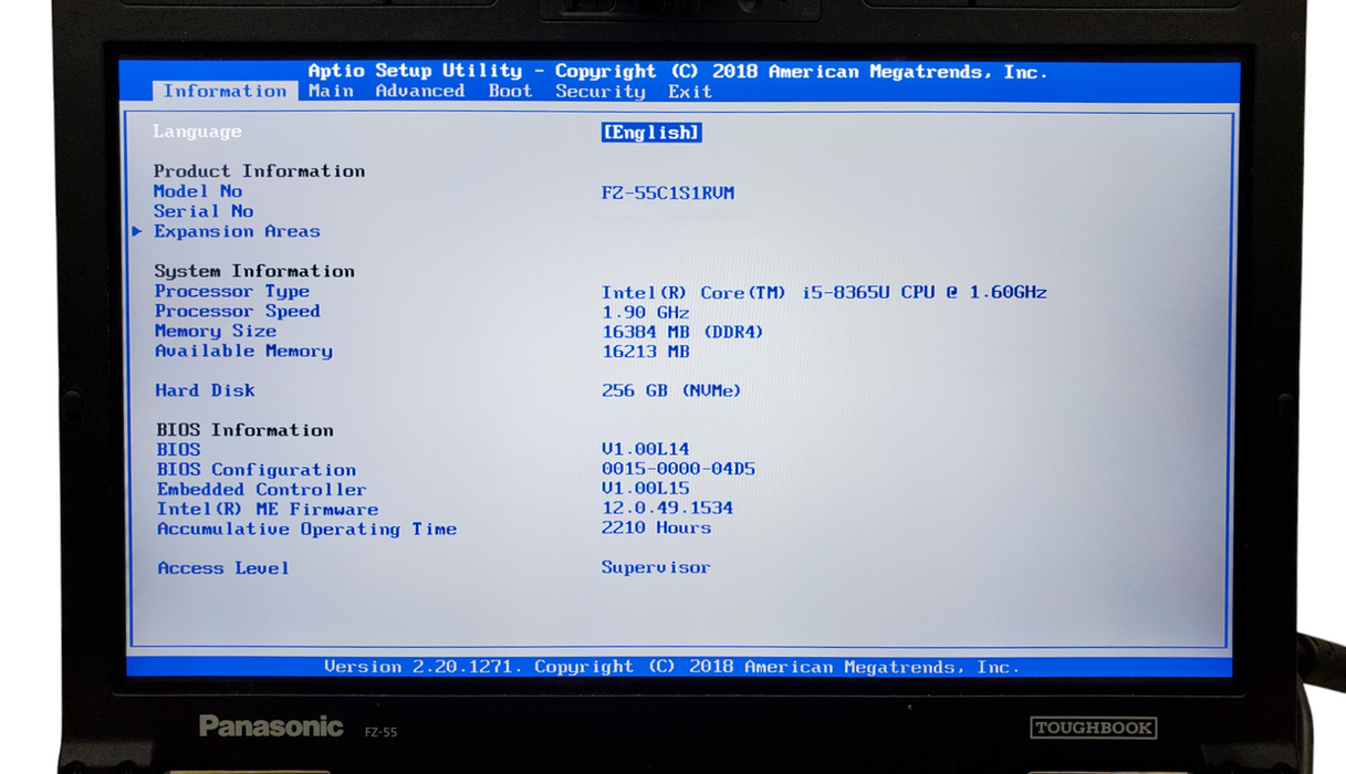 Panasonic Toughbook FZ-55 Touch Intel Core i5-8365U 16GB 256GB SSD 2210Hrs  Lap200
