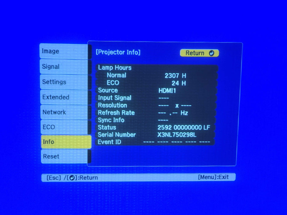 Epson PowerLite 2250U 3LCD Projector HDMI, 2307 hours, No Remote _
