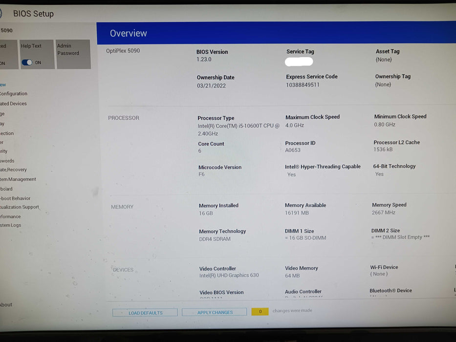 Dell Optiplex 5090 USFF PC Intel i5-10600T @2.67Ghz 16GB DDR4 No HDD