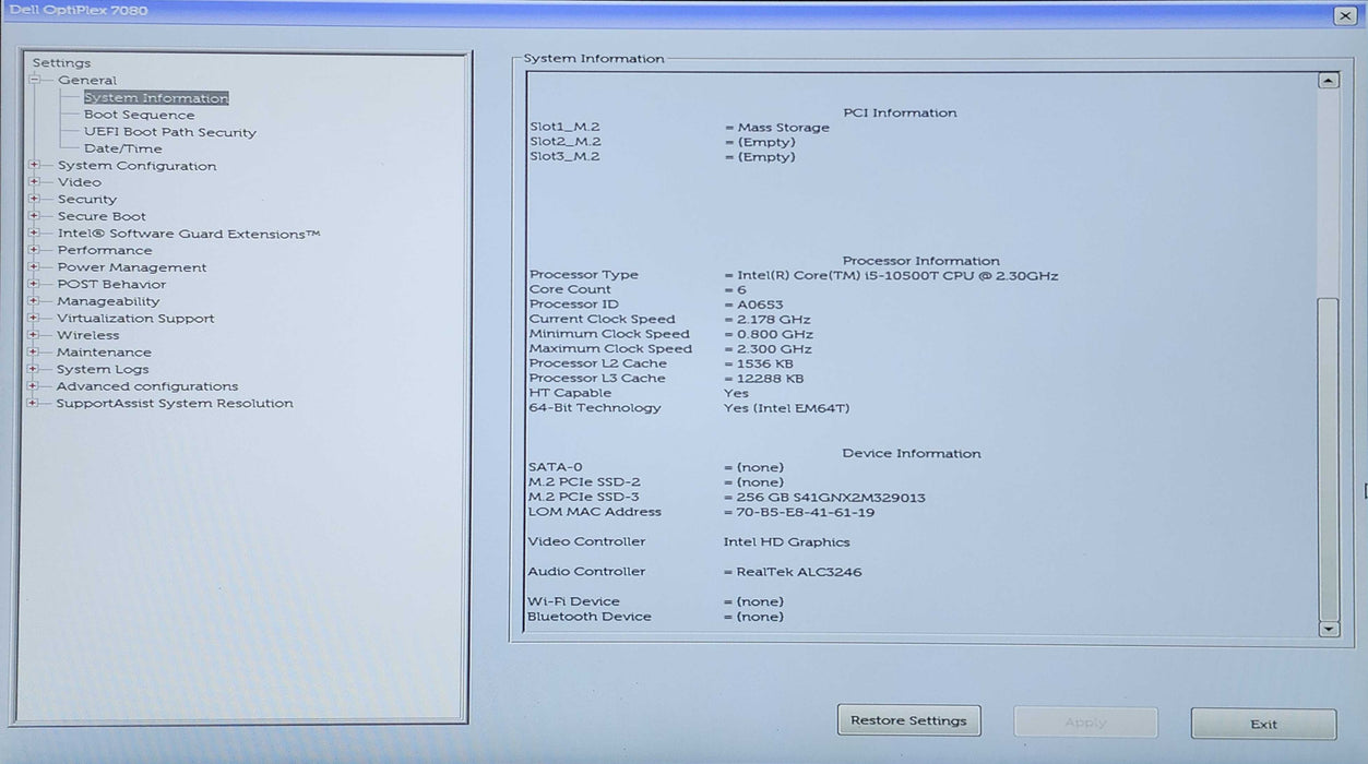 Dell OptiPlex 7080 Micro, i5-10500T 2.30GHz, 16GB DDR4, 256GB NVMe