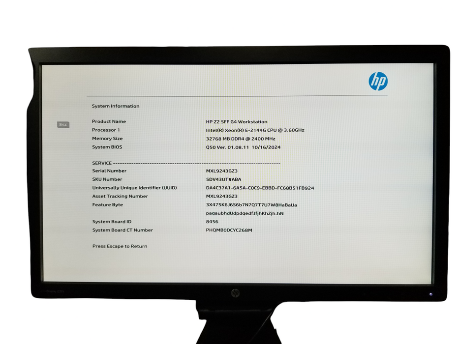 HP Z2 SFF G4 Workstation Intel Xeon E-2144G 32GB DDR4 - NO HDD