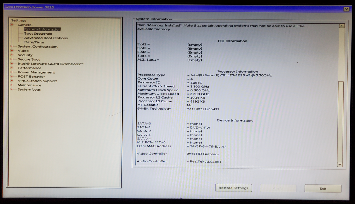 Dell Precision T3620 Xeon E3-1225 v5 16GB DDR4 - No HDD/GPU