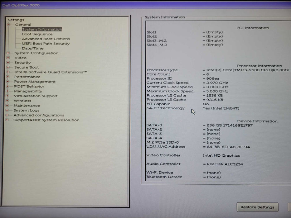 Dell OptiPlex 7070 SFF, Core i5-9500 3.00GHz, 16GB DDR4, 256GB SSD _