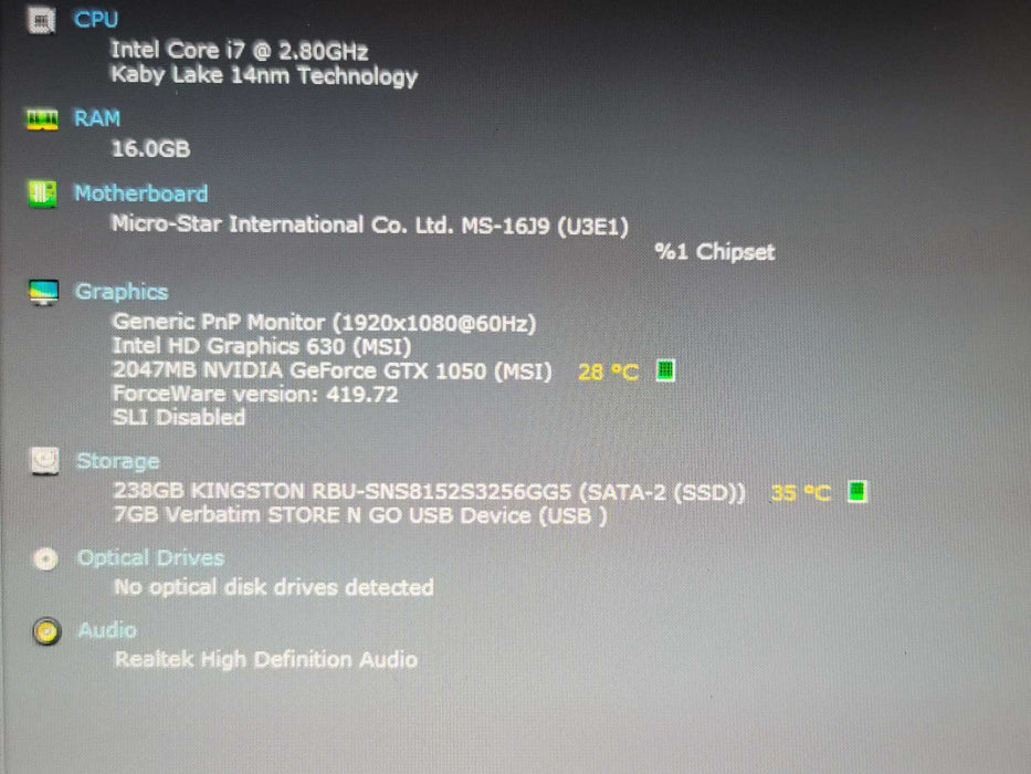 MSI Apache i7-7700HQ 16GB DDR4 GTX 1050 256GB SSD NO ADAPTER  β Lap200