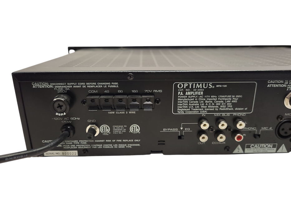 Radio Shack Optimus 100 Watt MPA-125 Public Address Amplifier Rackmount READ $