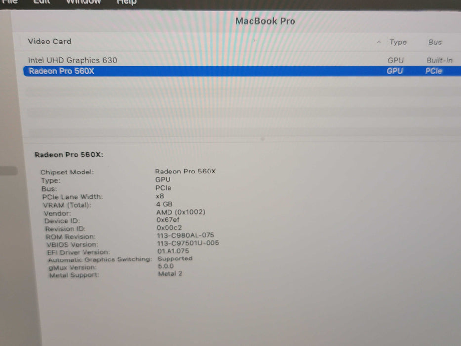 Apple Macbook Pro 2018 15" 6-Core i7-8850H @ 2.6GHz 16GB DDR4 500GB SSD GPU (