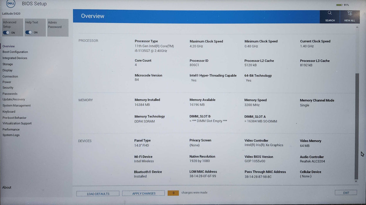 Dell Latitude 5420 Core i5-1135G7 2.4GHz, 16GB DDR4, 256GB NVMe, No AC  Lap200