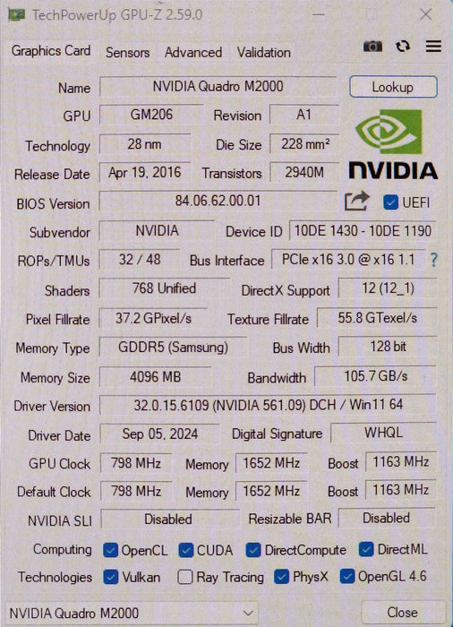 NVIDIA Quadro M2000, 4GB GDDR5 PCIe Graphics Card, 4x Display Port