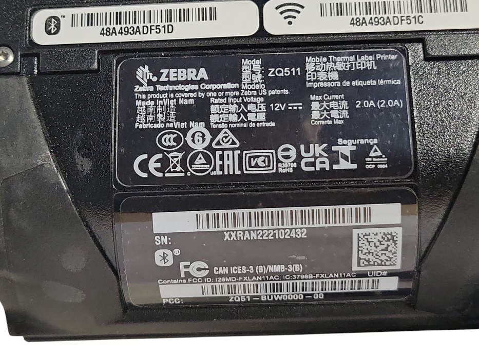 Lot of 5x - Zebra ZQ511 Mobile Thermal Label Printer ZQ51-BUW0000-00 Q%