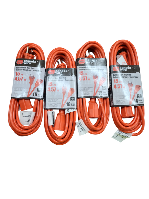 Lot 4x 15ft 1 Outlet Canada Wire Outdoor Light Duty General Extension Cord