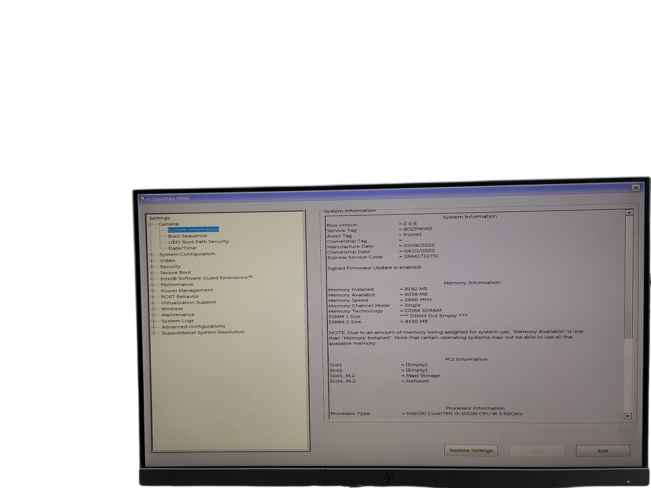 Dell OptiPlex 3090 SFF i3 - 10100 @ 3.60GHz 8GB DDR44 Ram  θ