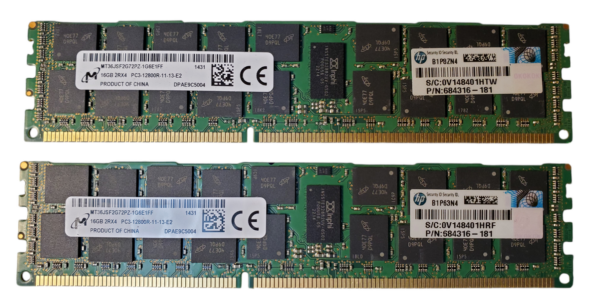 Micron 2x 16GB DDR3 MT36JSF2G72PZ-1G6E1FF PC3-12800R-11-13-E2 ECC
