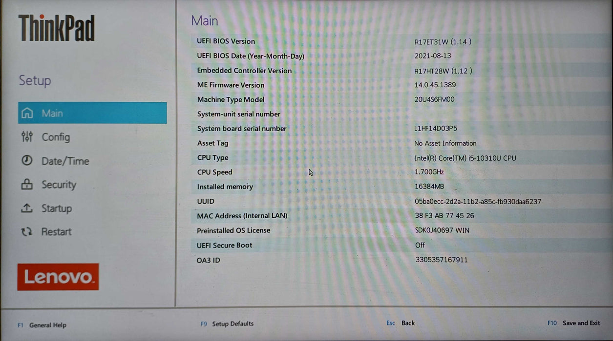 Lenovo ThinkPad L15 Gen 1, i5-10310U, 16GB DDR4, 256 GB NVMe, No AC Adapter Q Lap200