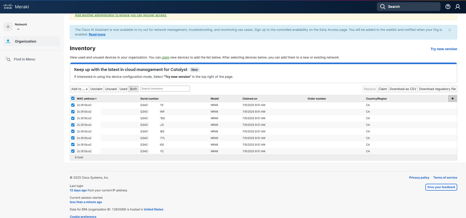 Cisco Meraki MR46-HW Quad-Radio 4x4:4 802.11ax WiFi 6 Unclaimed WAP - NO MO Q_