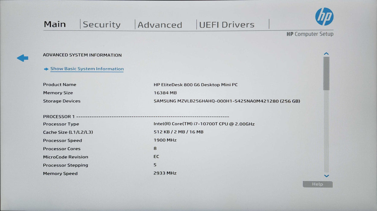 HP EliteDesk 800 G6 Desktop Mini PC, i7-10700T, 16GB DDR4, 256GB NVMe