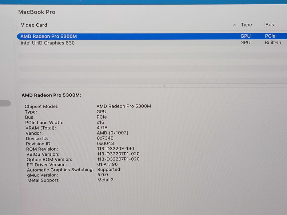 Apple Macbook Pro 2019 16" 6-Core i7-9750H @ 2.6GHz 16GB DDR4 500GB SSD GPU