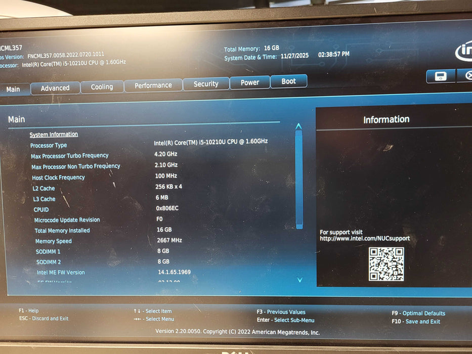 Intel NUC NUC10i5FNH, Core i5-10210U 1.60GHz, 16GB DDR4, 250GB NVMe No AC Q$