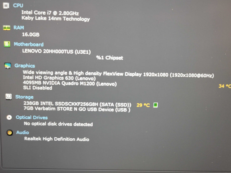Lenovo ThinkPad P51 i7-7700HQ 16GB DDR4 Quadro M1200 256GB M.2 SSD  β Lap200