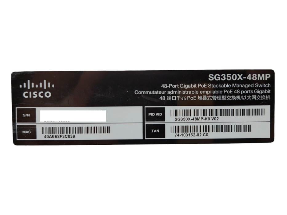 Cisco SG350X-48MP-K9, 48-Port Gigabit PoE Stackable Managed Switch