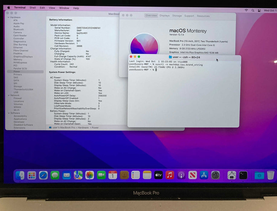 Apple MacBook Pro 13" 2017 i5-7360U 8GB RAM 128GB SSD No Power Adapter