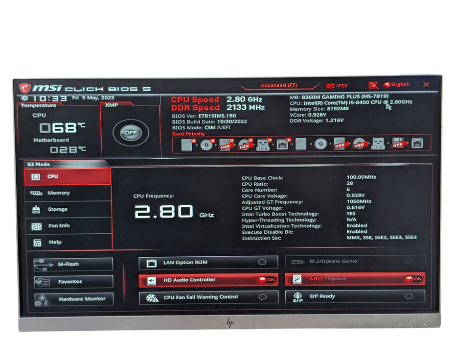 MSI B360M Gaming Plus LGA1151 W/ i5-8400 SR3QT CPU | No RAM