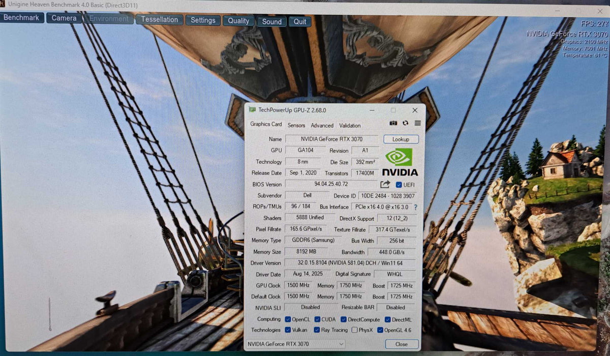 Dell NVIDIA GeForce RTX 3070 8GB GDDR6 Graphics Card | 3x DP, HDMI )