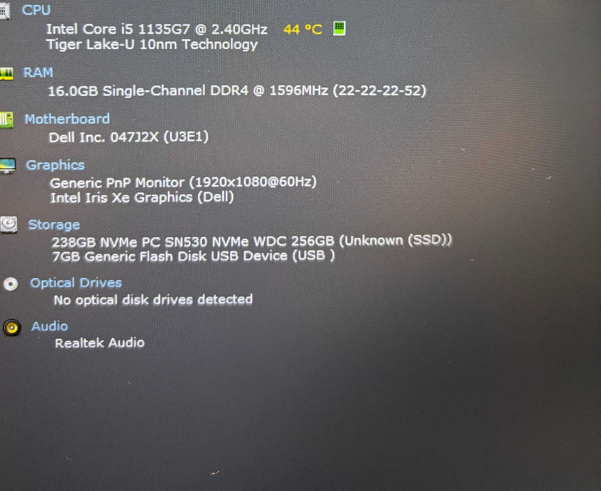 Dell Latitude 5420 Core i5-1135G7@2.4Gz 16GB RAM 256GB SSD No Power Adapter Q Lap200
