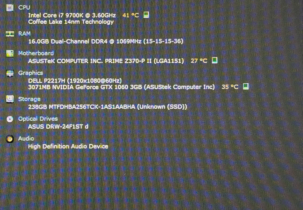 Custom PC, ASUS PRIME Z370-P II, i7-9700K, 16GB DDR4, 256GB NVMe, GTX1060