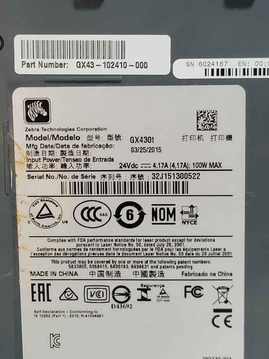 Zebra GX430t Thermal Label Printer GX43-102410-000 _
