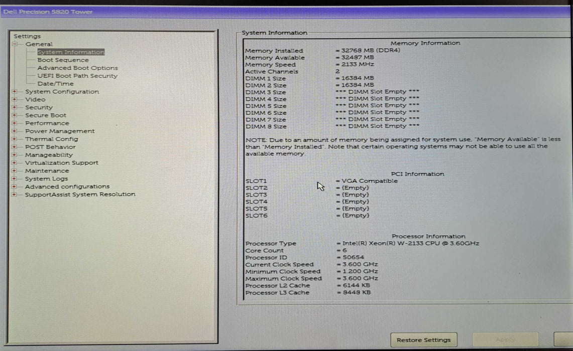 Dell Precision 5820 Tower | Xeon W-2133 @3.60GHz, 32GB DDR4, Quadro P400 )