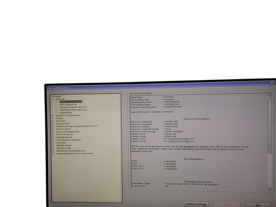 Dell OptiPlex 5070 SFF i7 - 9700 @ 3.00GHZ 16GB DDR4 Ram θ