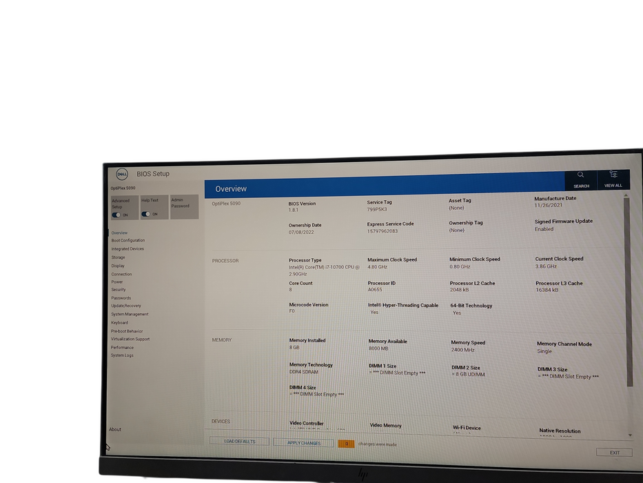 Dell OptiPlex 5090 SFF i7 - 10700 @ 2.90GHz 8 GB DDR4 Ram NO HDD Qθ