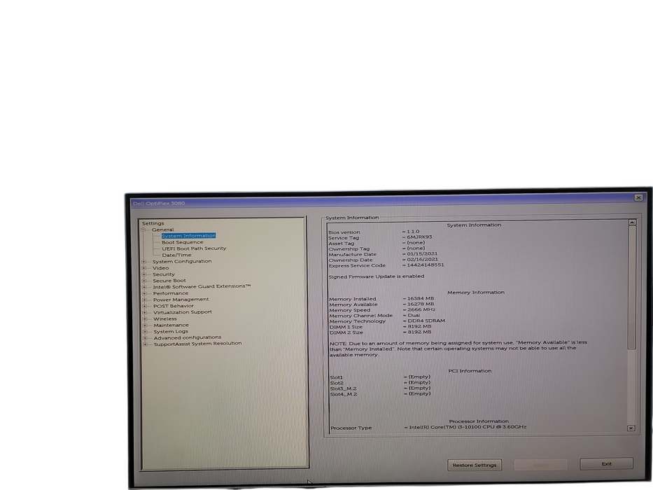 Dell OptiPlex 3080 SFF i3 10100 @ 3.60GHz 16GB DDR4 Ram  Qθ