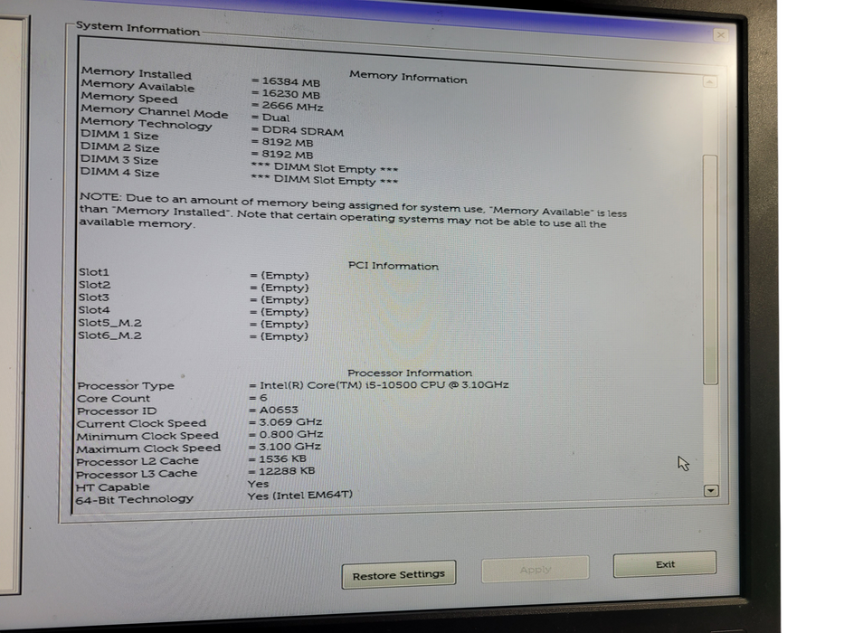 Dell OptiPlex 5080 i5-10500 @ 3.10GHZ 16GB DDR4 256GB NVme
