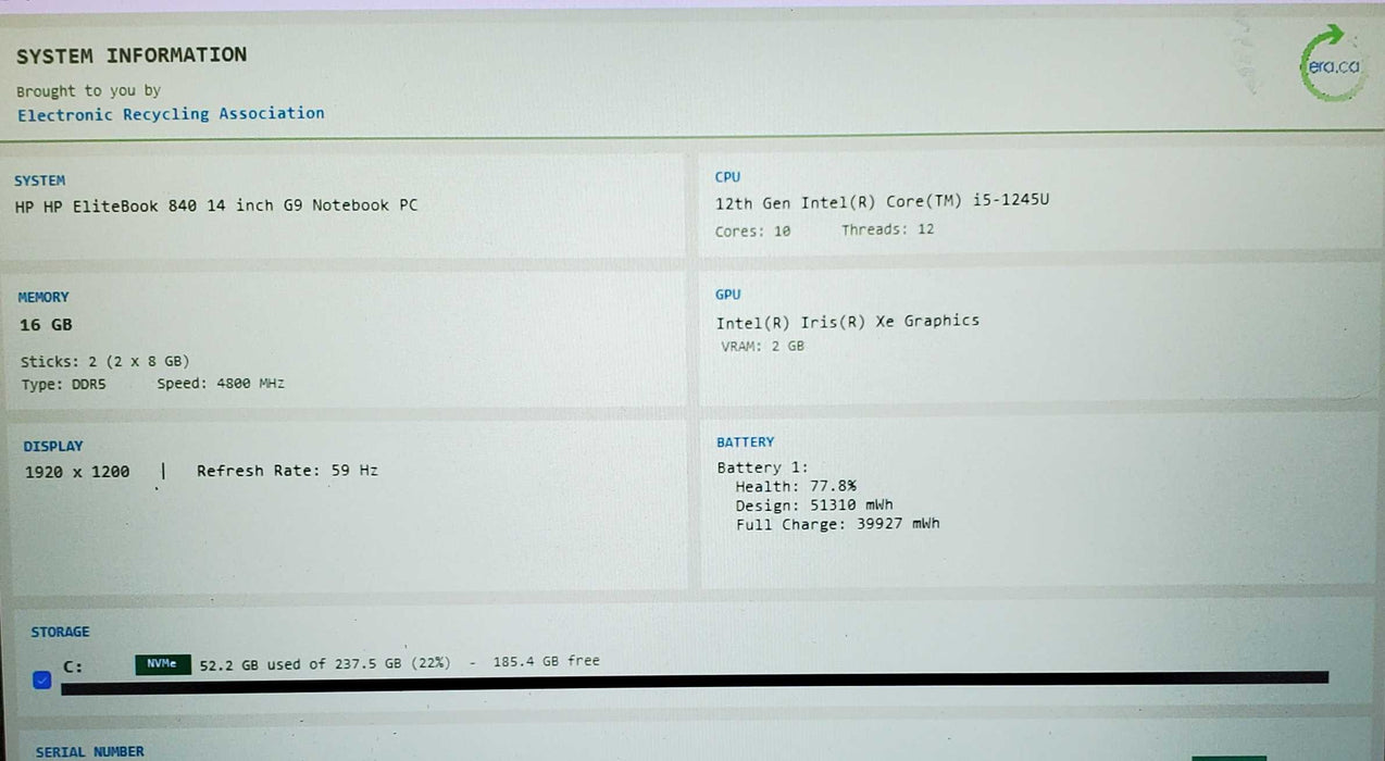 HP Elitebook 840 G9 14 FHD i5-1245U@1.6GHz 16GB 256GB SSD READ  Lap200