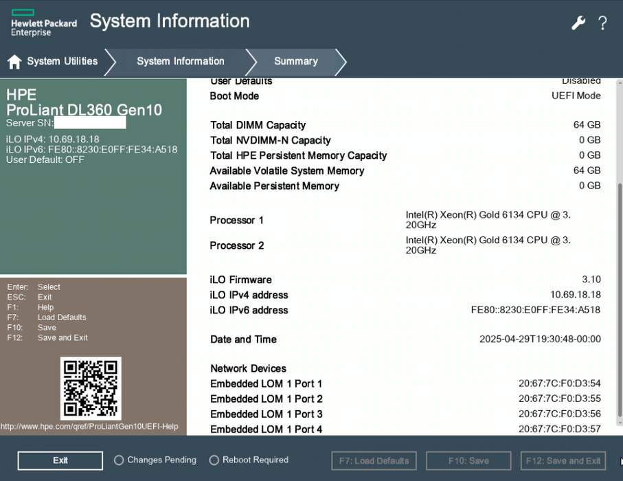 HP DL360 Gen10 1U 8x2.5", 2x Xeon Gold 6134  3.20GHz, 64GB DDR4, P408i-a