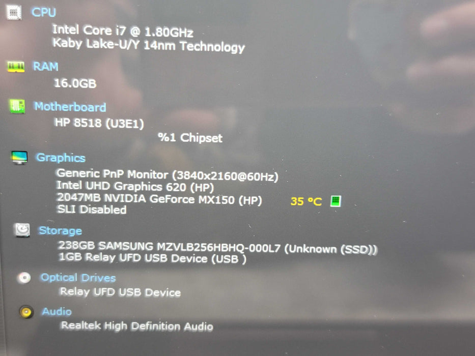 HP Spectre x360 Convertible i7-8705G MX150 256GB SSD READ NO BATTERY  β Lap200