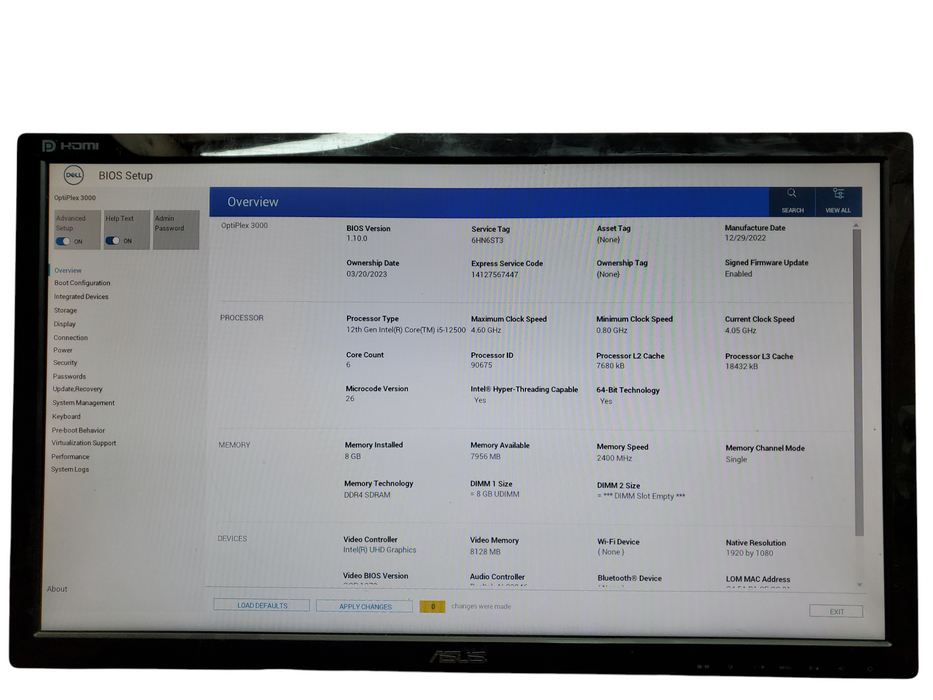 Dell OptiPlex 3000 SFF, i5-12500, 8GB DDR4, 256GB NVMe, No OS