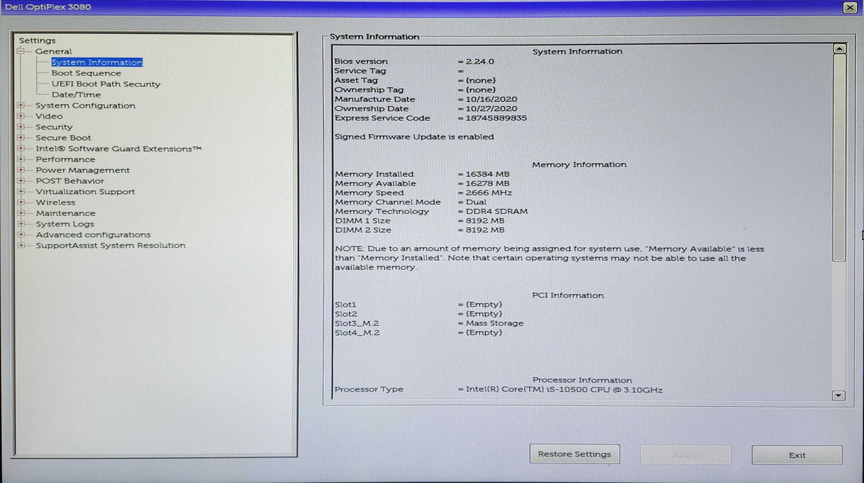 Dell OptiPlex 3080 SFF, i5-10500 3.10GHz, 16GB DDR4, 256GB NVMe Q