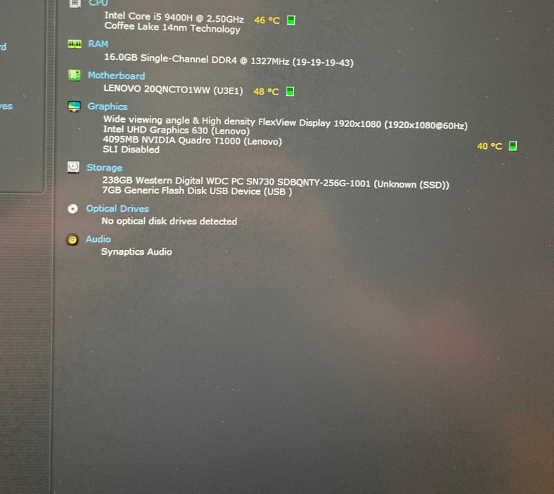 Lenovo ThinkPad P53 i5-9400H@2.5Gh QUADRO T1000 4GB GPU 16GB RAM 256GB SSD  Lap200