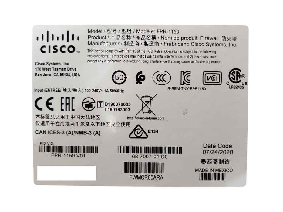 Cisco Firepower FPR-1150 ASA Firewall Security Appliance w/ FPR1K-SSD200