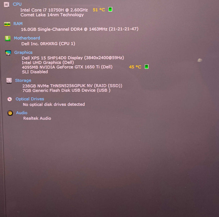 Dell XPS 15 9500 4K TOUCH i7-10750 GTX1650 4GB GPU 16GB RAM 256GB SSD READ  Lap200