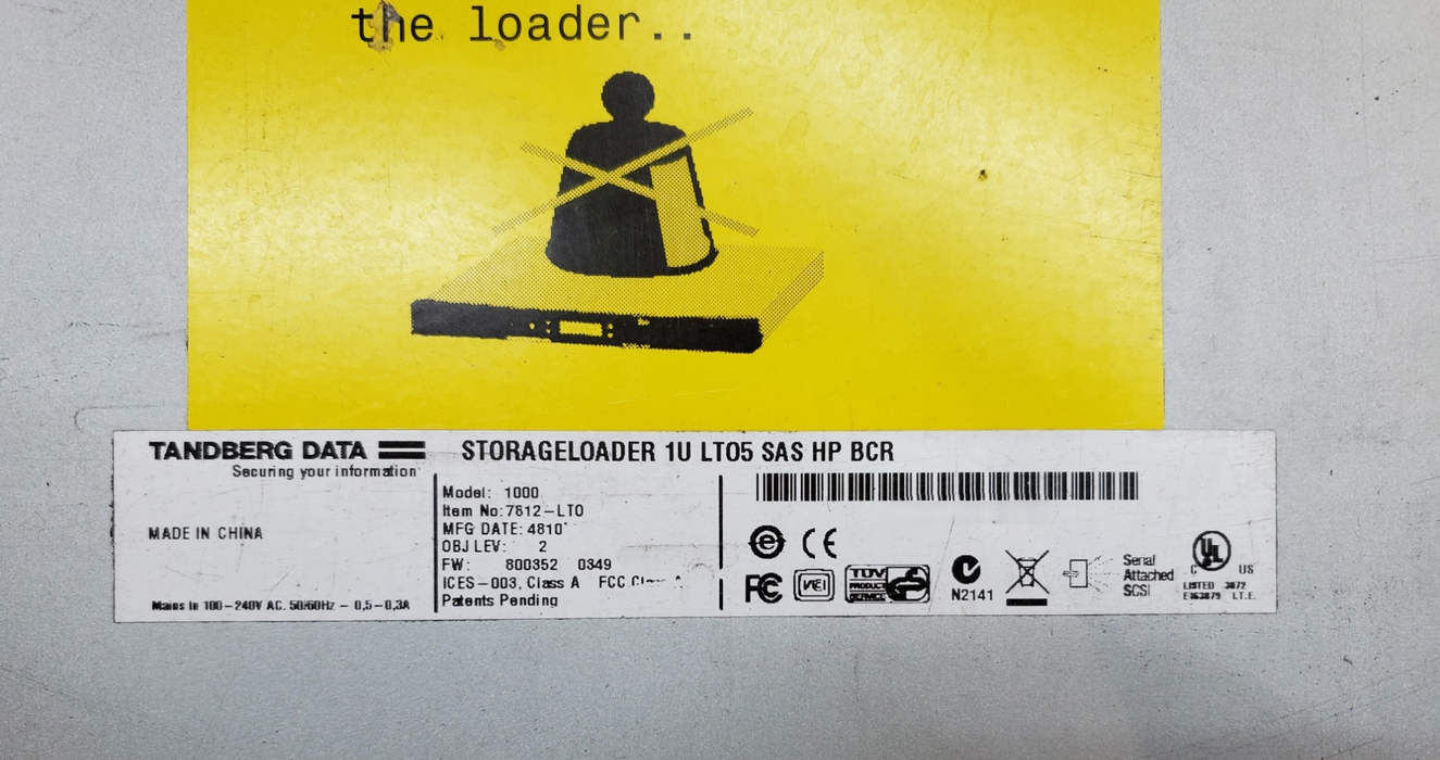 Tandberg Data 7812-lto  StorageLoader 1U LTO5 SAS *READ*