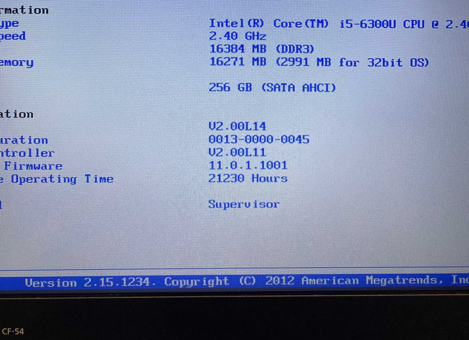 Panasonic ToughBook CF-54 15" i5-6300U 16GB RAM 256GB SSD 21230Hrs. READ