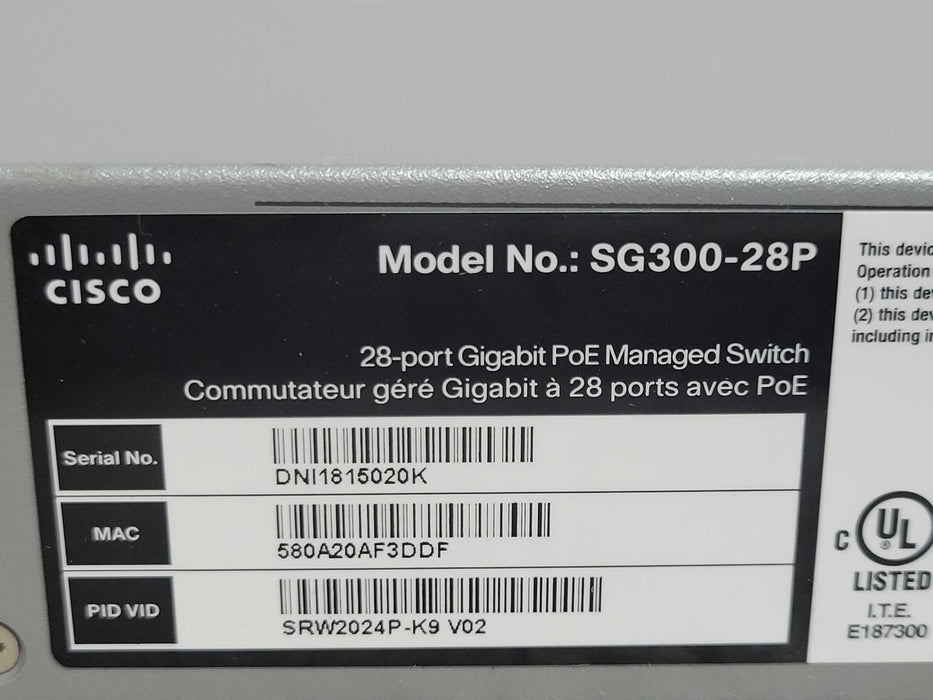 Cisco SG300-28P 28-Port Gigabit PoE Managed Switch w/ 2x SFP,  SRW2024P-K9 _