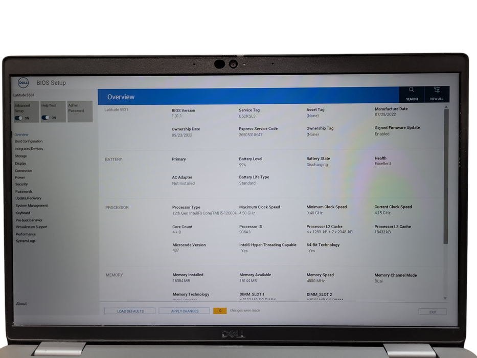 Dell Latitude 5531 Core i5-12600H@4.5GHz 16GB RAM 256GB NVMe ! Lap200
