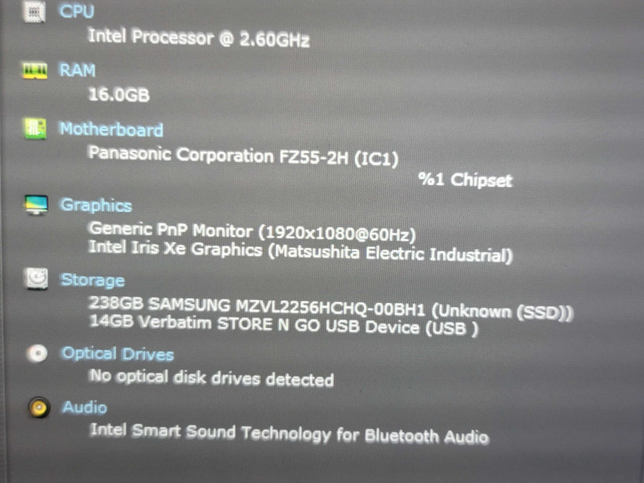 Panasonic ToughBook FZ-55 i5-1145G7 16GB DDR4 256GB NVMe 2930 hrs PARTS/REP β Lap200