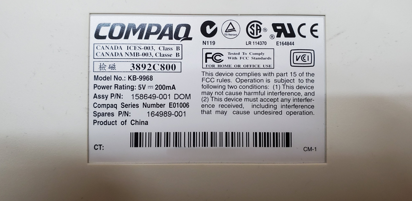 Compaq KB-9968 PS/2 Keyboard - 158649-001